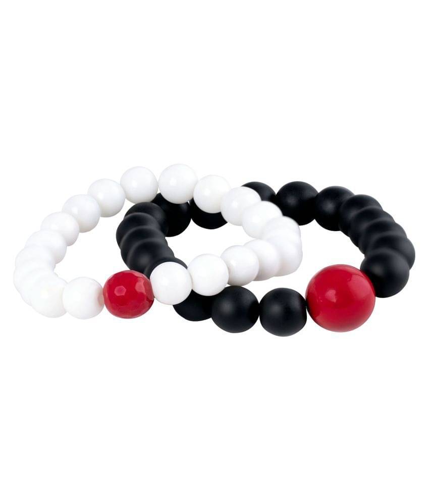 Matte Black and White Onyx Stone with Red Bead Handmade Stretchable Bracelet for Couple Matte Black and White Onyx Stone with Red Bead Handmade Stretchable Bracelet for Couple