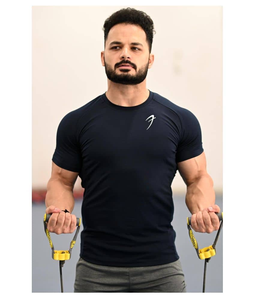 Fuaark - Navy Blue Cotton Blend Regular Fit Men's Sports T-Shirt ( Pack of 1 )