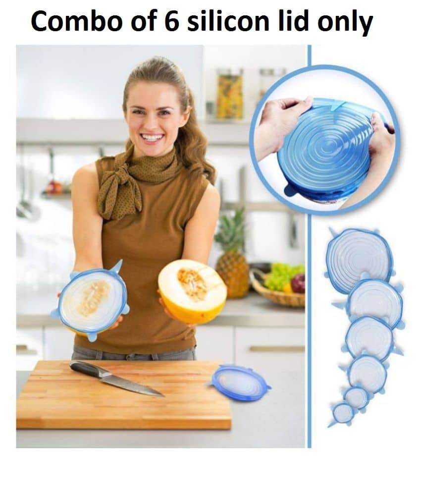 Winner Set of 5 Pcs Silicone Stretch Lids - Food Fresh Saver Cover, Freezable, Microwavable Cover Stretchable Covers for Bowls, Cups, Pots, 5-Pack of Various Sizes (Blue Color)