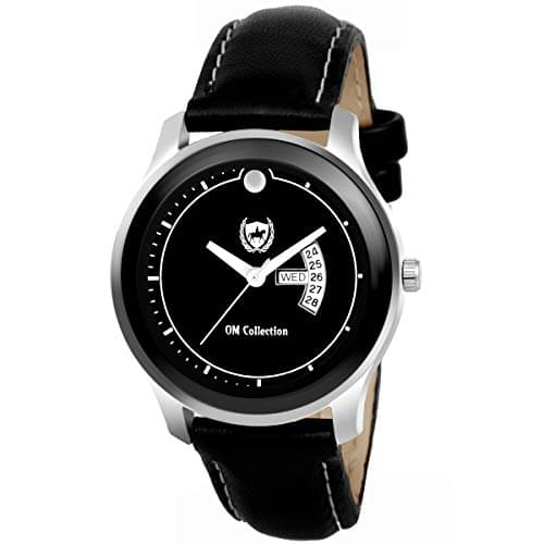     			Om Collection - Black Leather Analog Men's Watch