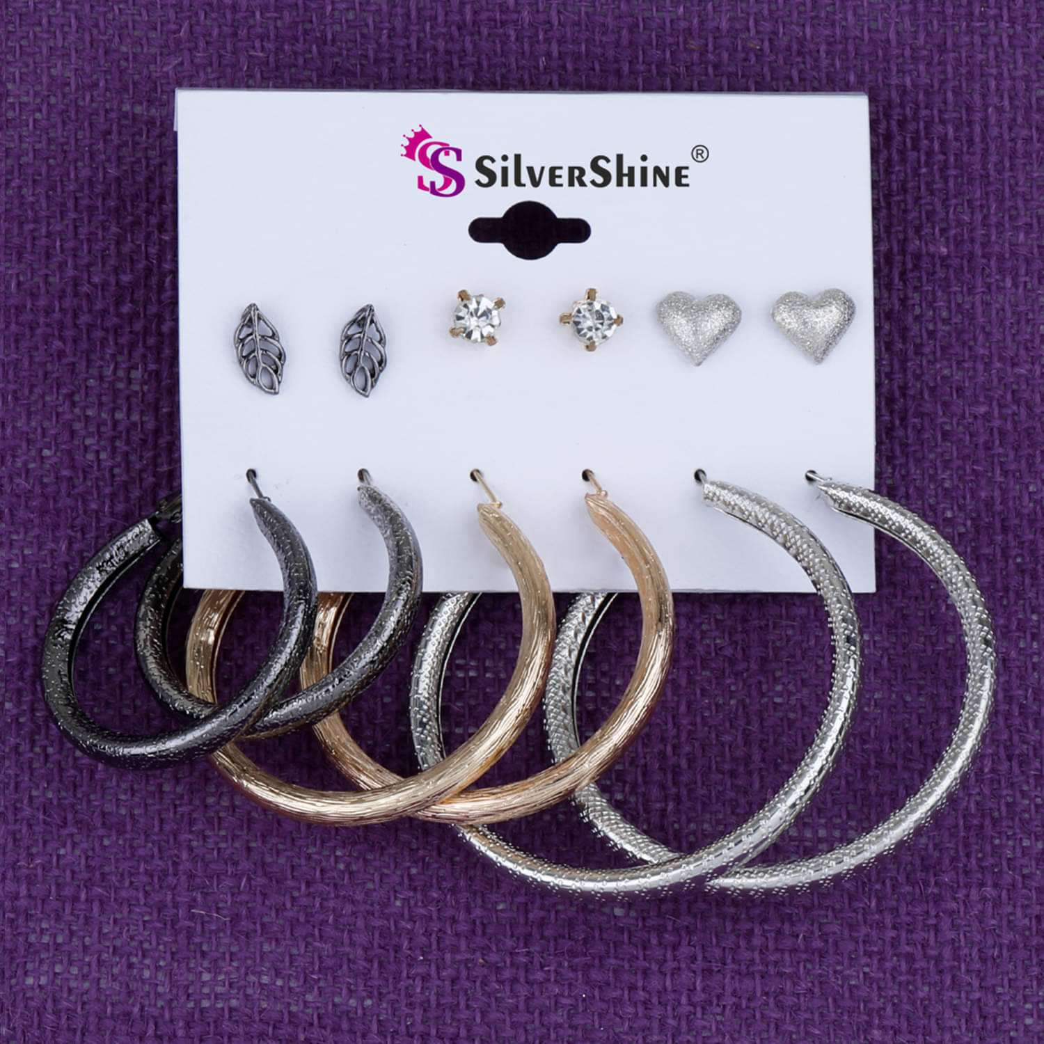 Silver Shine Stylish Fashion Earring Combo 3 Bali With 3 Studs Set For Women Girls Silver Shine Stylish Fashion Earring Combo 3 Bali With 3 Studs Set For Women Girls