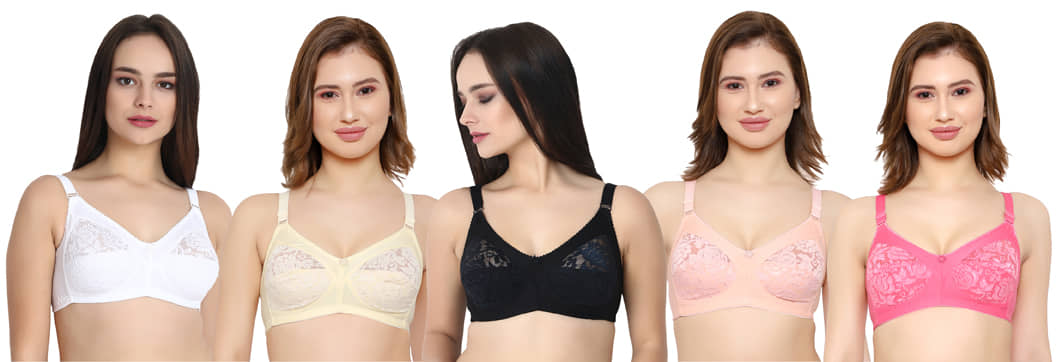 KYODO Pack of 5 Poly Cotton Non Padded Women's Everyday Bra ( Multi Color )
