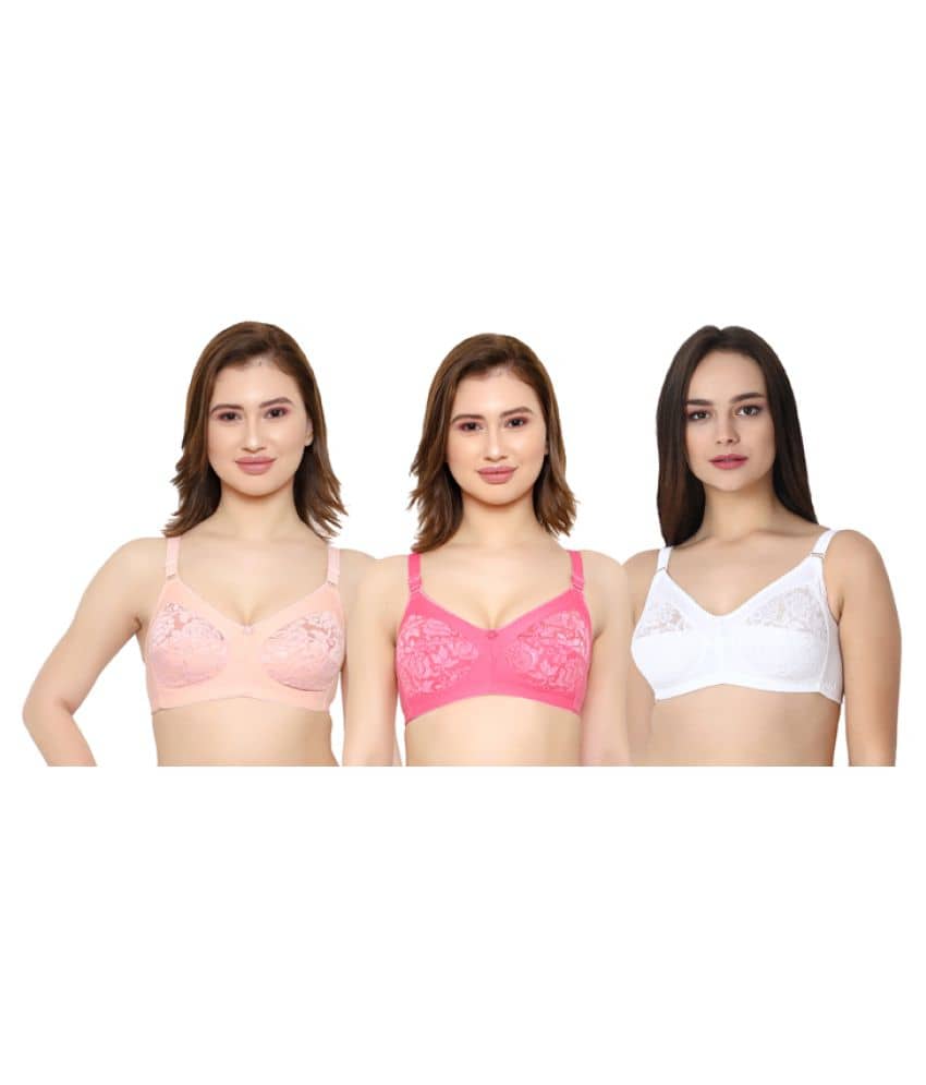 KYODO Pack of 3 Poly Cotton Non Padded Women's Everyday Bra ( Multi Color )