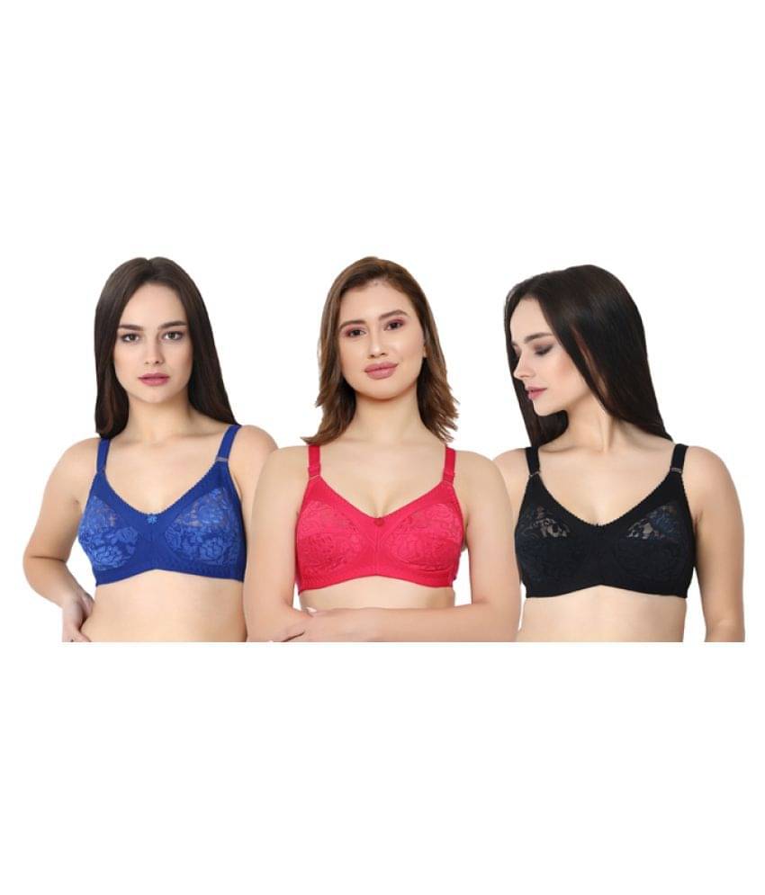 KYODO Pack of 3 Poly Cotton Non Padded Women's Everyday Bra ( Multi Color )     			KYODO Pack of 3 Poly Cotton Non Padded Women's Everyday Bra ( Multi Color )