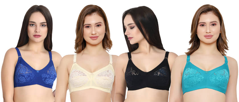 KYODO Pack of 4 Poly Cotton Non Padded Women's Everyday Bra ( Multi Color )