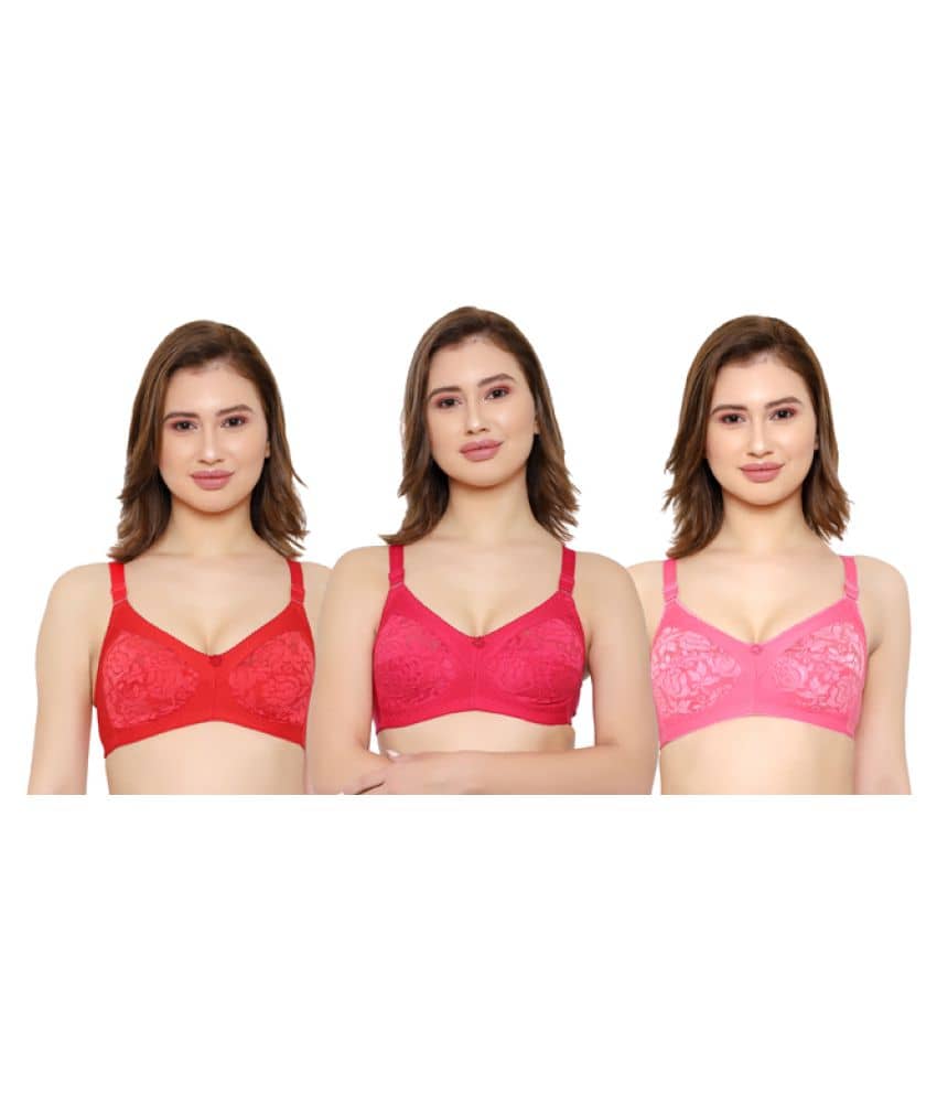 KYODO Pack of 3 Poly Cotton Non Padded Women's Everyday Bra ( Multi Color )