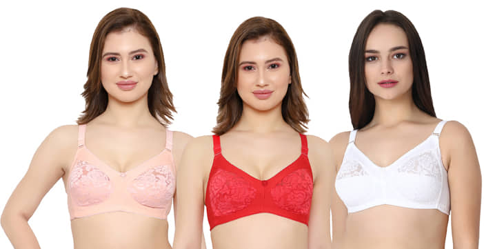 KYODO Pack of 3 Poly Cotton Non Padded Women's Everyday Bra ( Multi Color )