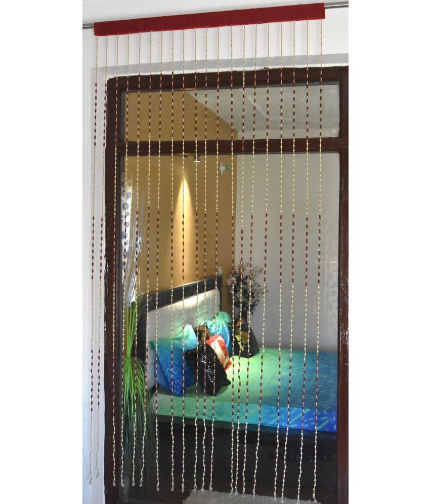 Homefab India Beaded Semi-Transparent Eyelet Door Curtain 7ft (Pack of 1) - Maroon