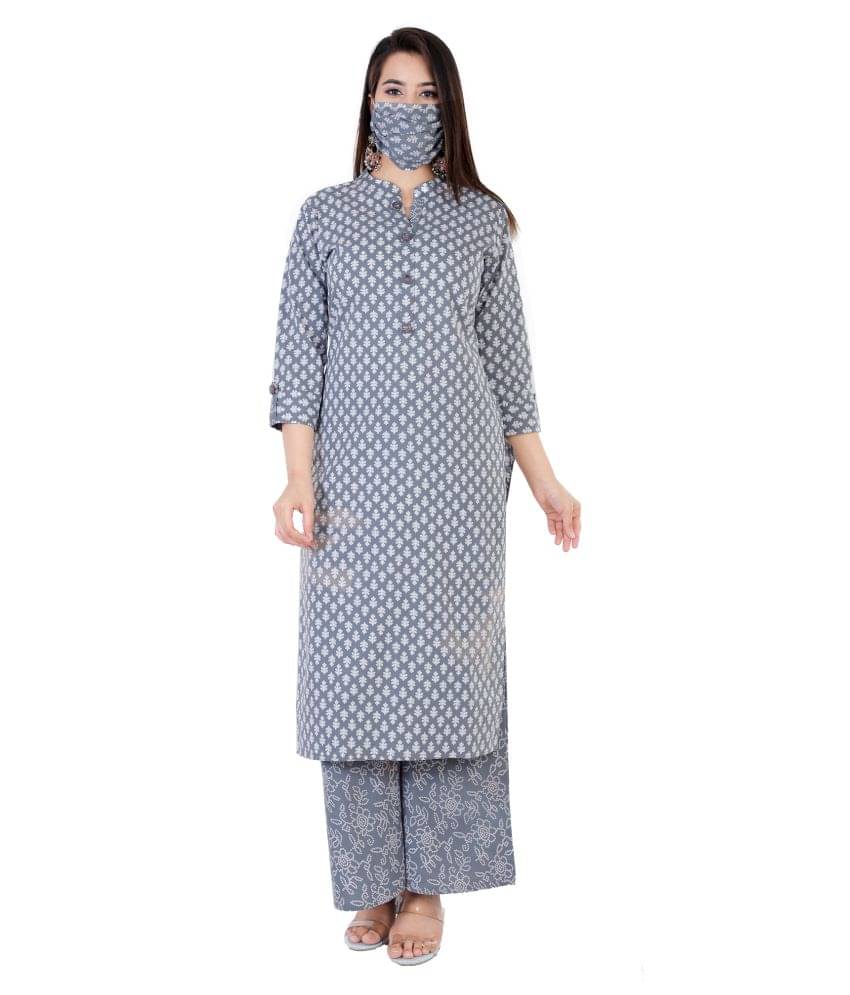     			JC4U - Blue Straight Cotton Women's Stitched Salwar Suit ( Pack of 1 )