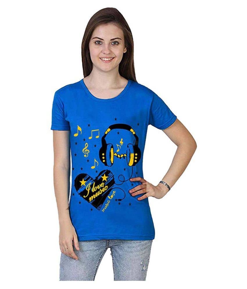 MIST N FOGG Women Cotton Regular Fit Round Neck T-Shirt ( Blue )