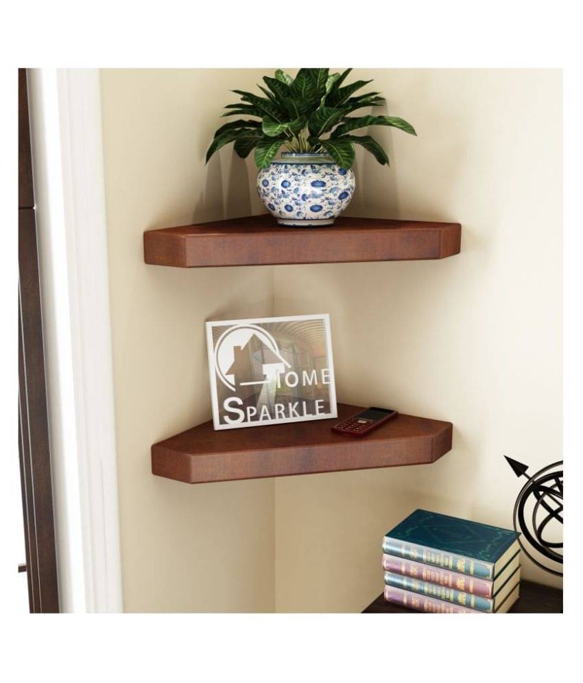     			Home Sparkle Wood Corner Shleve Brown - Pack of 2