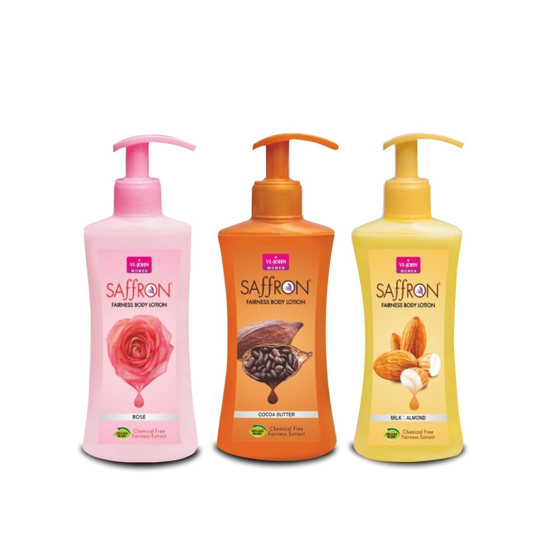     			VI-JOHN Saffron Fairness Body Lotion Rose ,Milk Almond & Cocoa Butte 250ml Pack of 3