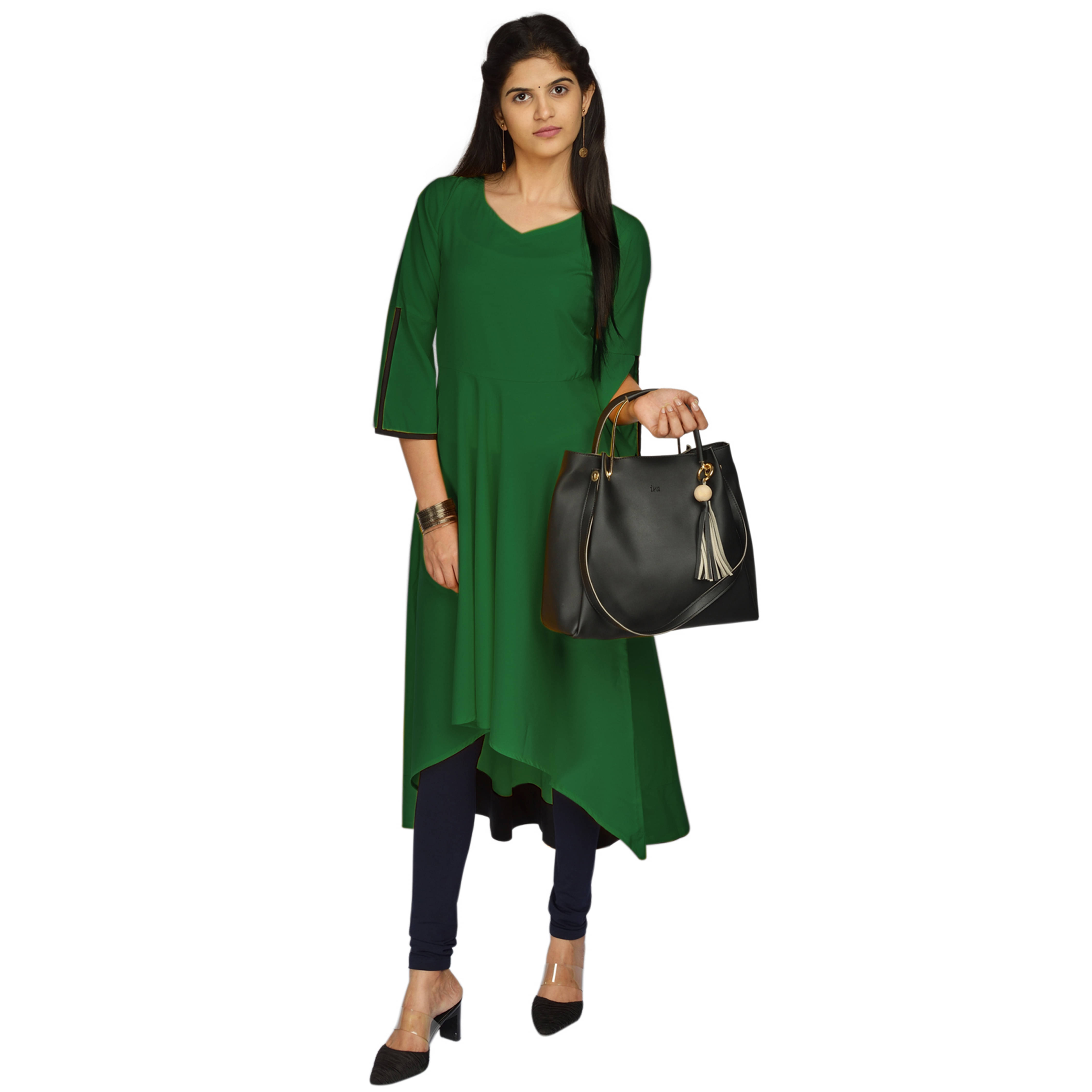     			NOWT Green Crepe Asymmetrical Kurti