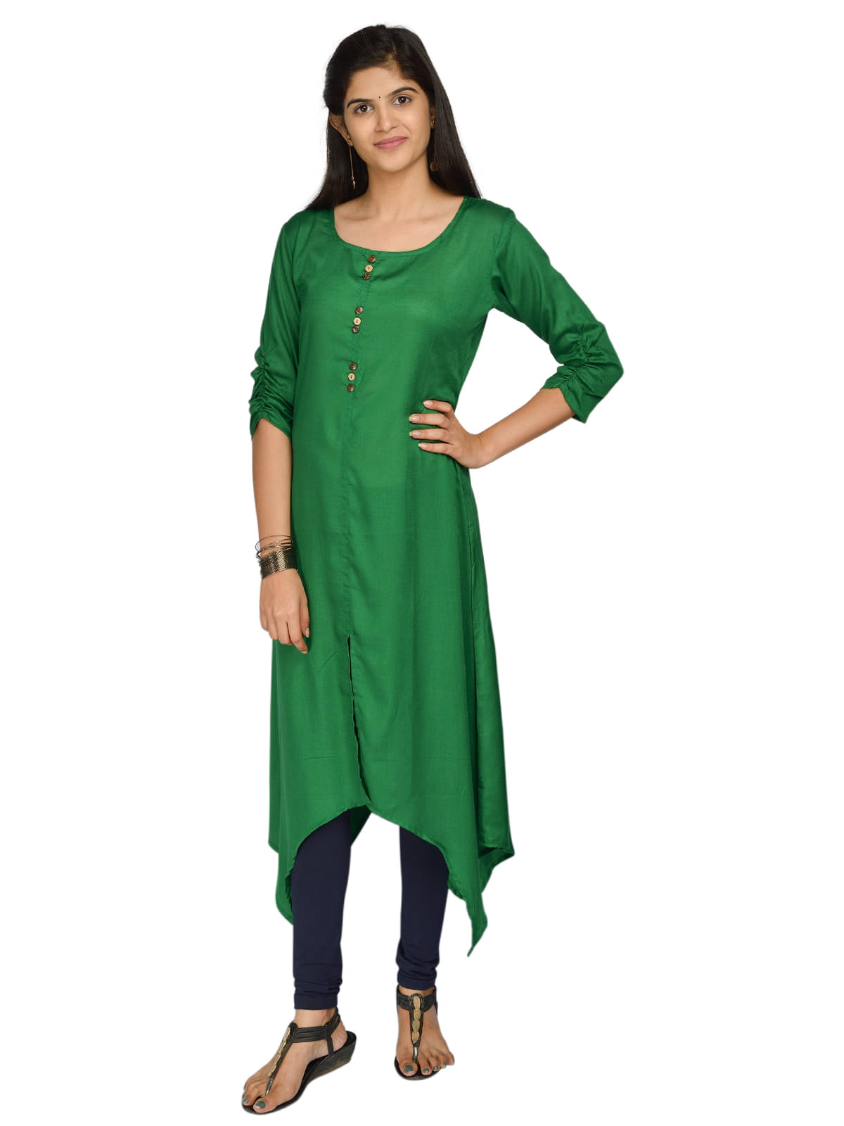     			NOWT Green Crepe Asymmetrical Kurti