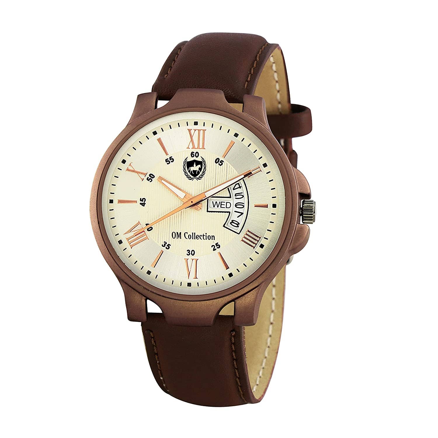 Om Collection - Brown Leather Analog Men's Watch