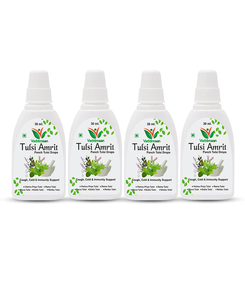     			Vaddmaan Tulsi Amrit - 4 X 30 Ml - Panch Tulsi Ark Drops - Pure Organic Concentrated Extract of 5 Rare Tulsi For Natural Immunity Boosting & Cough And Cold Relief