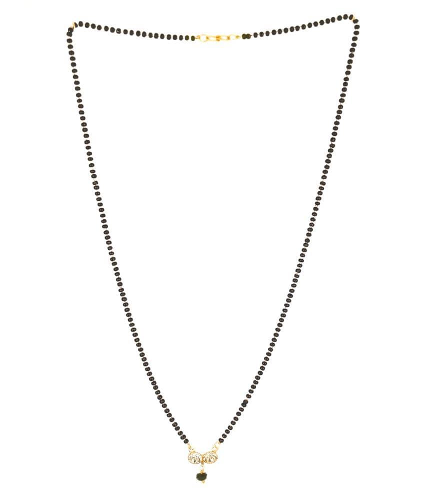 SHANKHRAJ MALL  GOLD PLATED BLACK BEAD TWO DIAMOND FANCY MANAGALSUTRA-100152