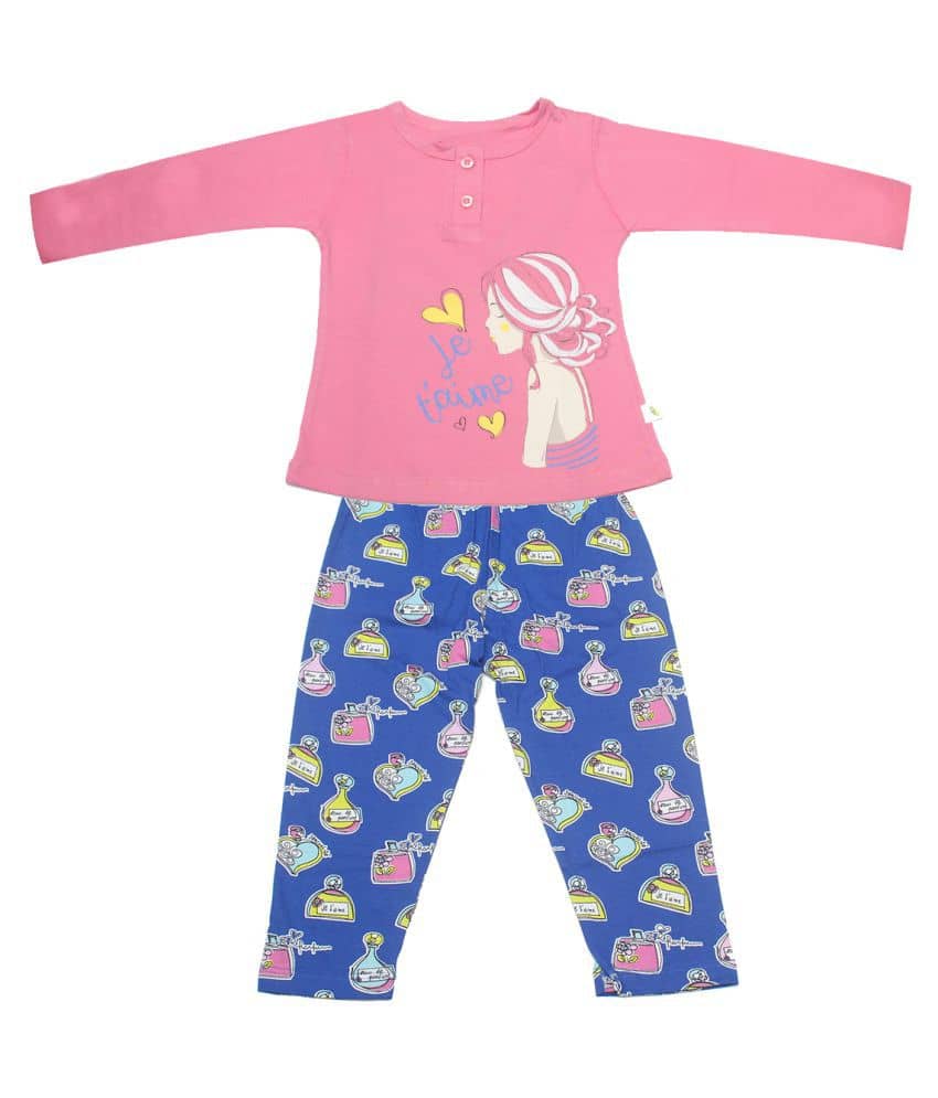 Babeezworld Baby Girls 100% Cotton Tops & Bottoms Sets ( Pink )