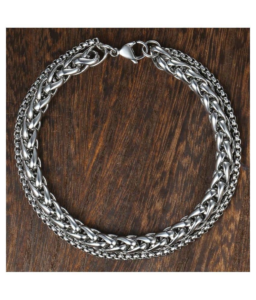 ZIVOM® Double Layered Wrist Wrap Macho Black 316L Surgical Stainless Steel Spiga Franco Popcorn Chain Bracelet For Men Boys - Bangles & Bracelets | Buy online on ZillyBuy