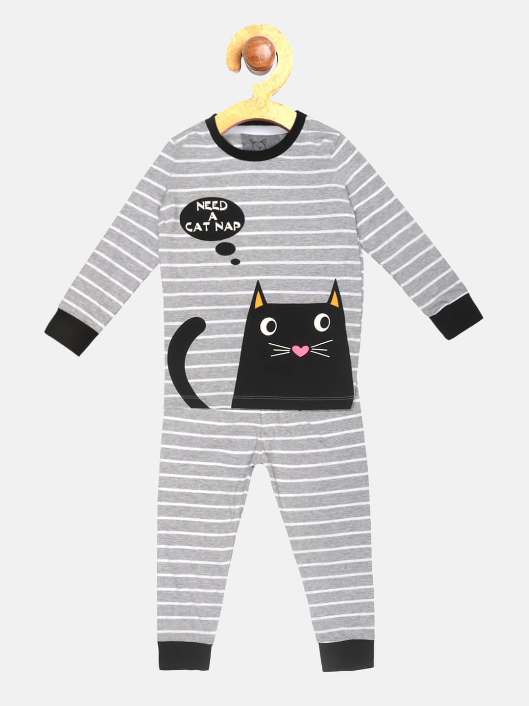     			Lazy Shark Pack of 1 Girls Cotton Blend Nightsuit Set ( Grey )