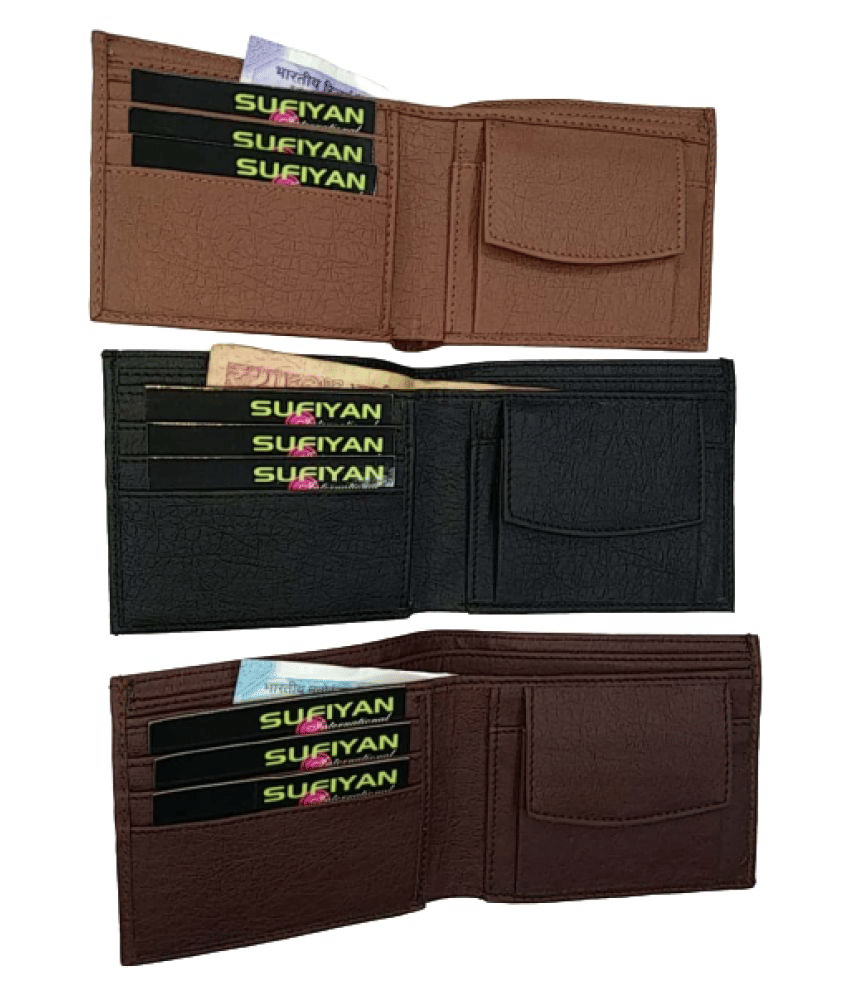     			SAGIR ITALIAN LEATHER Combo Pack of 3 Color Tan & Brown&Black Artificial Leather PU Brown Fashion Regular Wallet