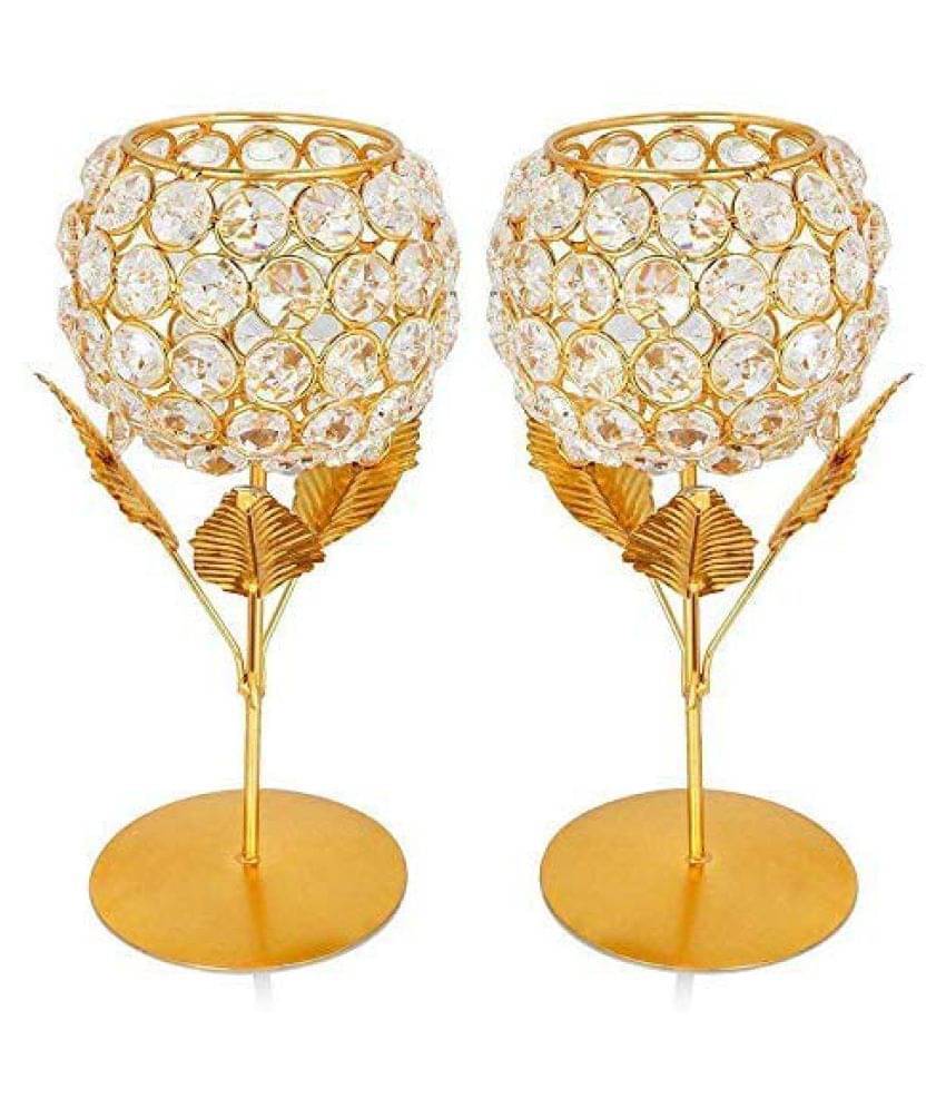 Elegant Arsalan Crystal Tealight Stand Duo - Sparkling Gold