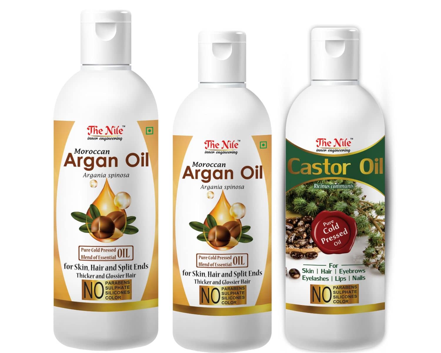 The Nile Argan Oil 150 ML + Argan Oil 100 ML +  Castor 100 Ml 350 mL Pack of 3