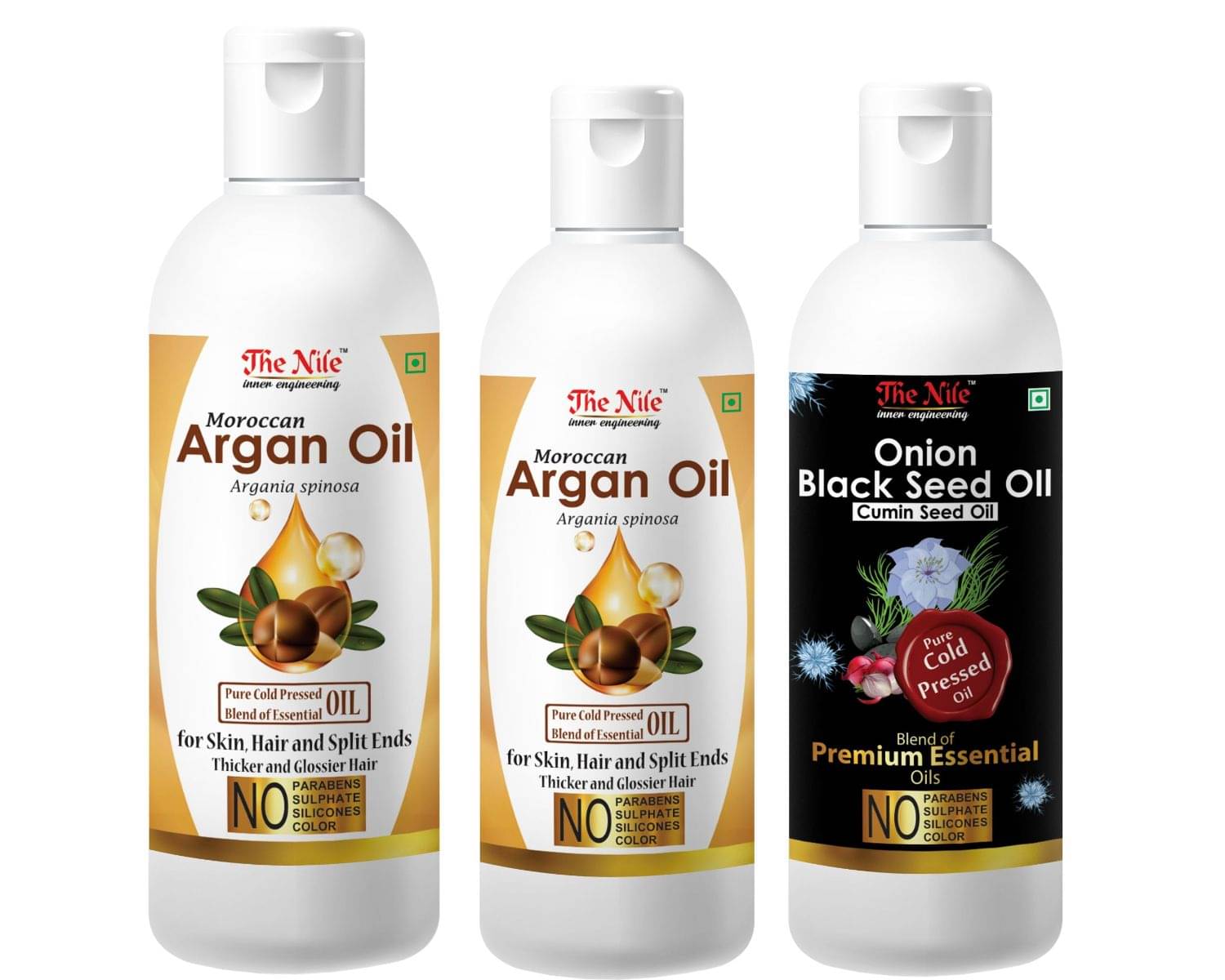 The Nile Argan Oil 150 ML + Argan Oil 100 ML + Blackseed Oil 100 ML 350 mL Pack of 3 The Nile Argan Oil 150 ML + Argan Oil 100 ML + Blackseed Oil 100 ML 350 mL Pack of 3