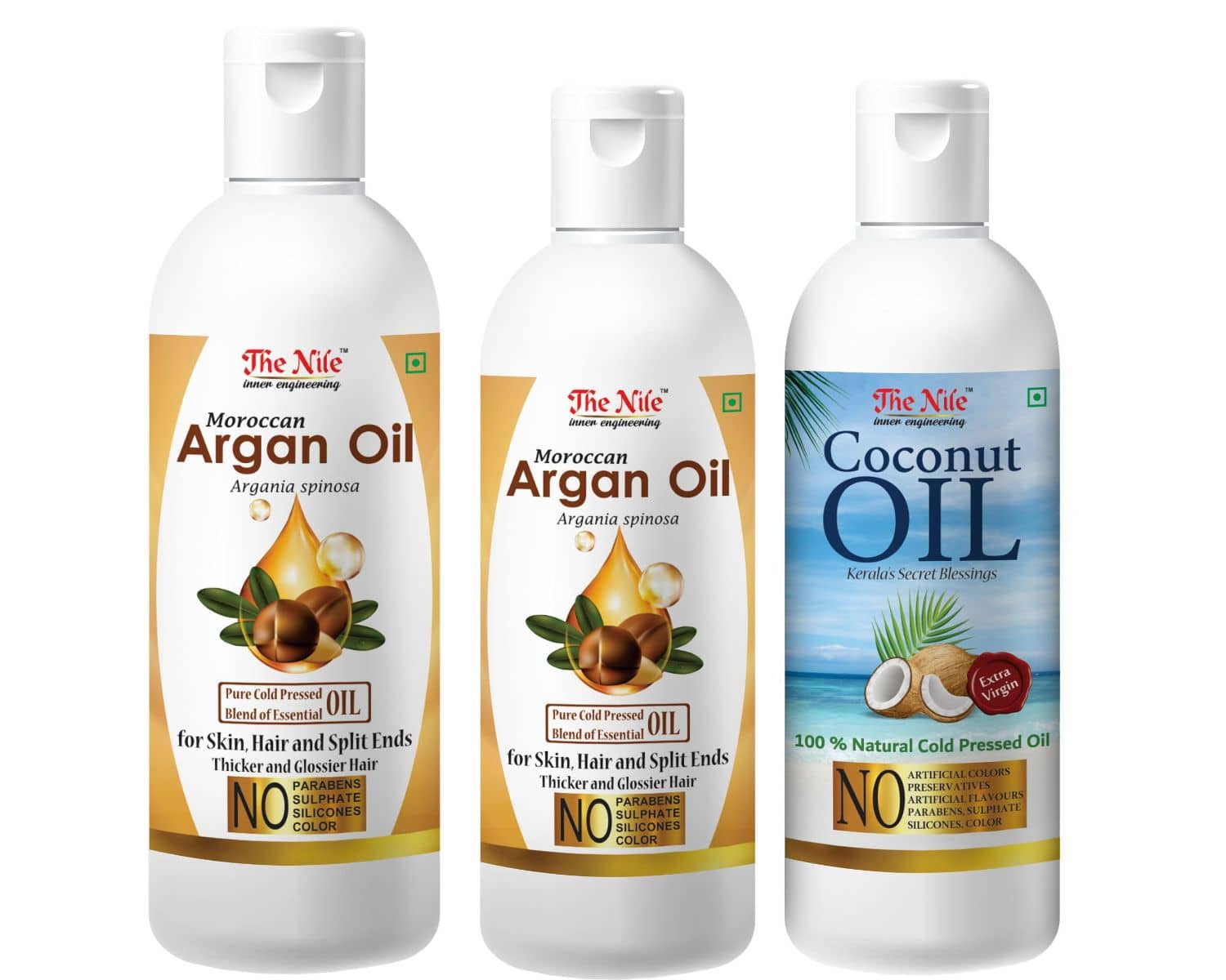 The Nile Argan Oil 150 ML + Argan Oil 100 ML +  Coconut Oil 100 Ml 350 mL Pack of 3