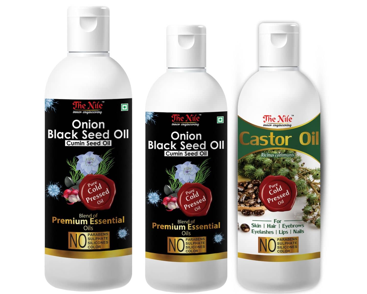 The Nile Black Seed 150 ML + Black Seed 100 ML + Castor 100 Ml 350 mL Pack of 3