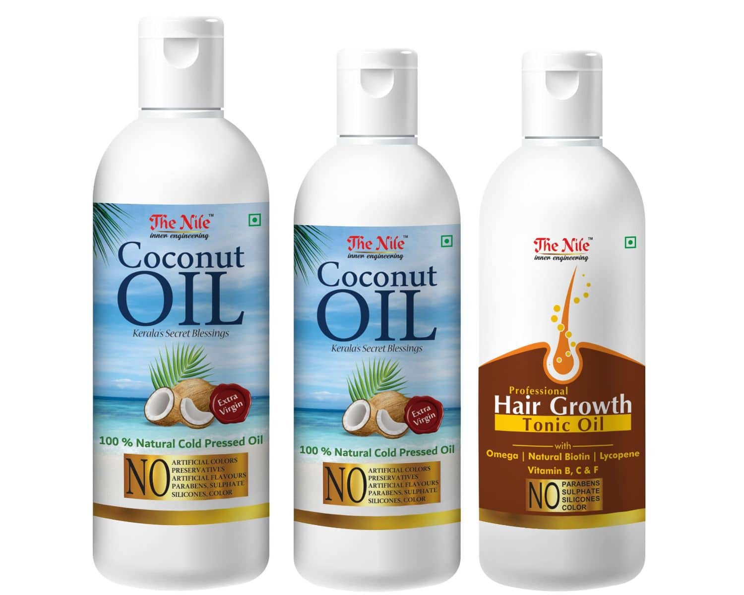 The Nile Coconut 150 ML +  Coconut Oil 100 ML + Hair Tonic 100 Ml 350 mL Pack of 3