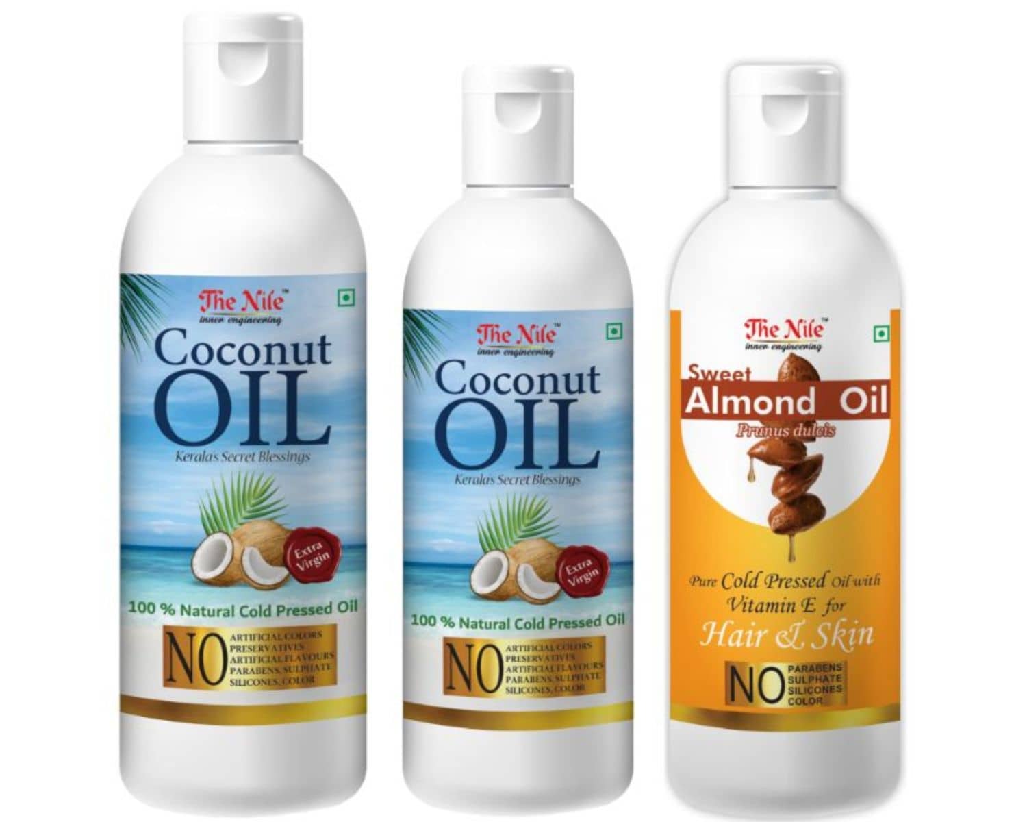 The Nile Coconut 150 ML +  Coconut Oil 100 ML + Almond Oil 100 Ml 350 mL Pack of 3