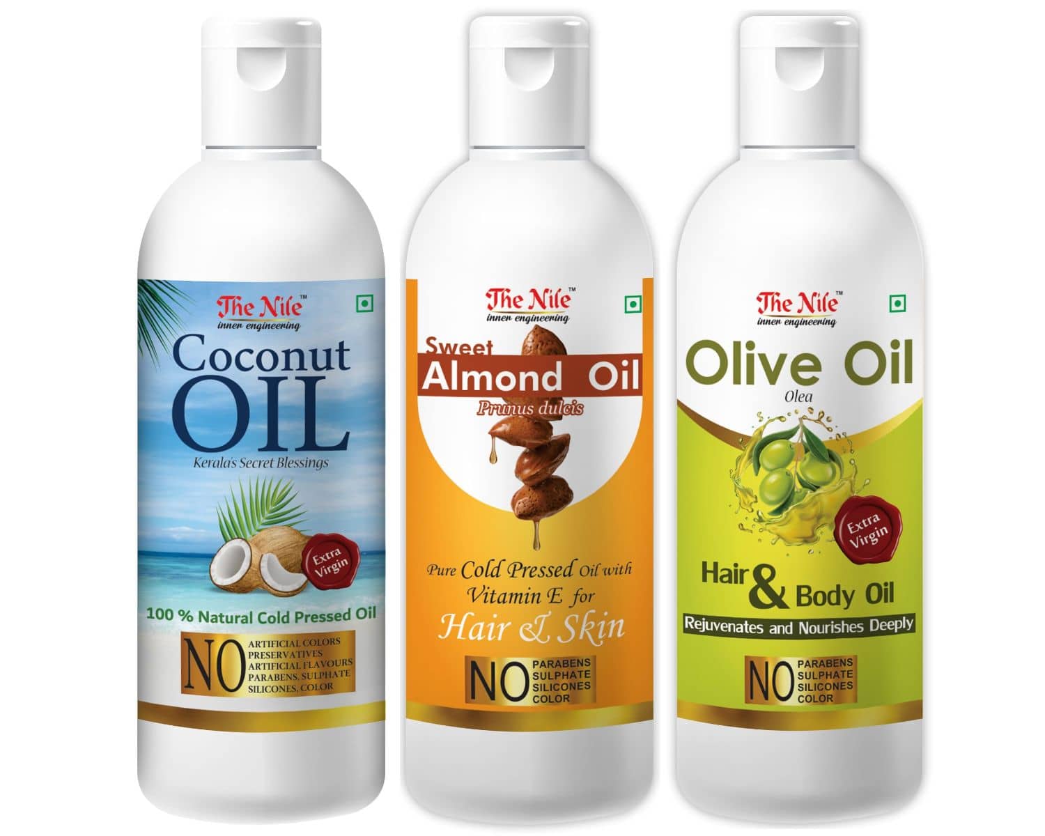 The Nile Coconut Oil 100 ML + Almond Oil 100 ML + Olive Oil 100 ML 300 mL Pack of 3