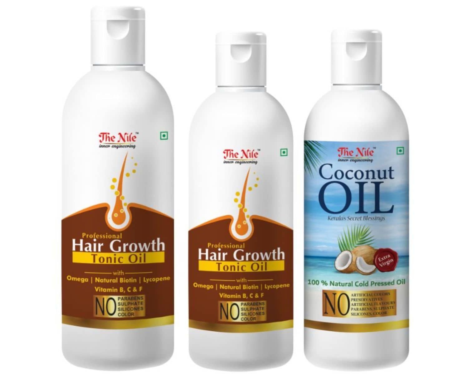 The Nile Hair Tonic  150 ML + Hair Tonic  100 ML + Coconut Oil 100 Ml 350 mL Pack of 3