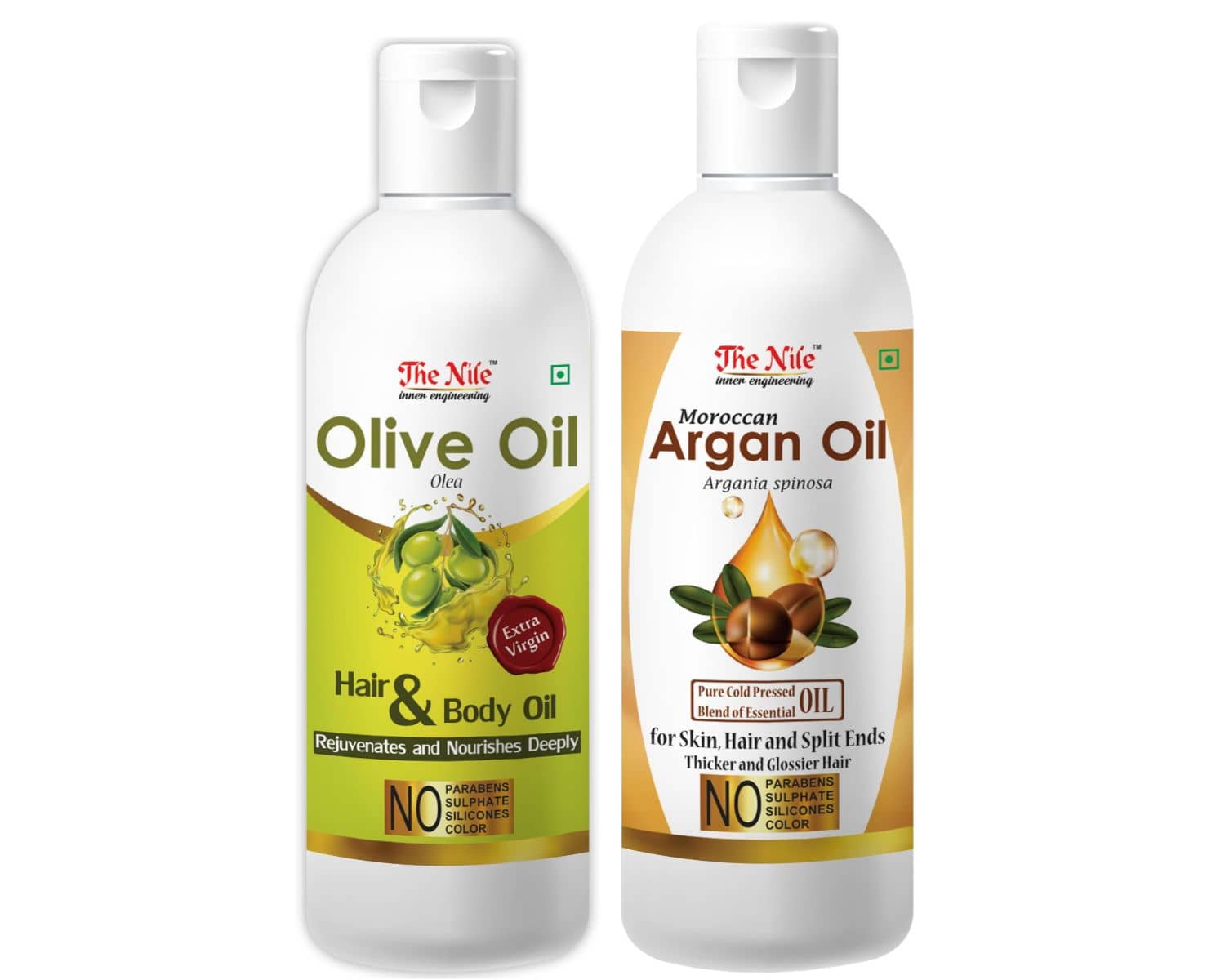 The Nile Olive Oil 100 ML + Moroccan Argan 150 ML  Hair & Skin Care 350 mL Pack of 2