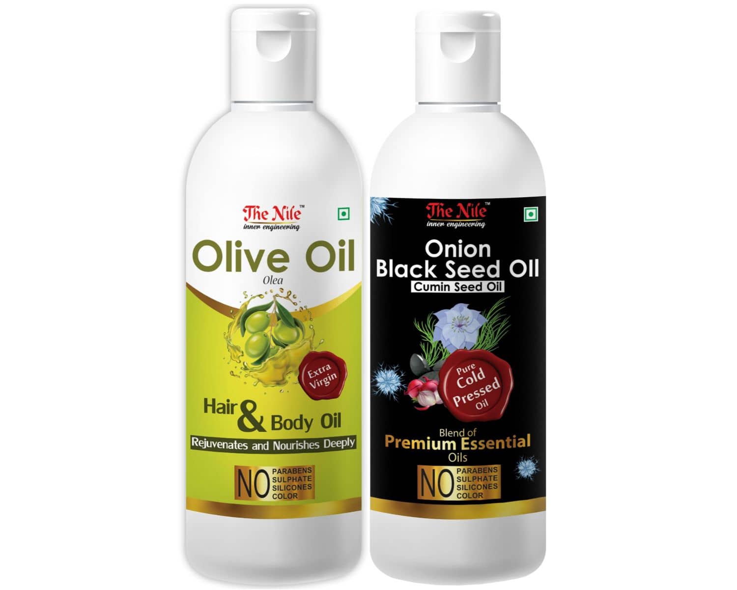 The Nile Olive Oil 150 ML +  Black Seed 200 ML  Hair Oil 350 mL Pack of 2