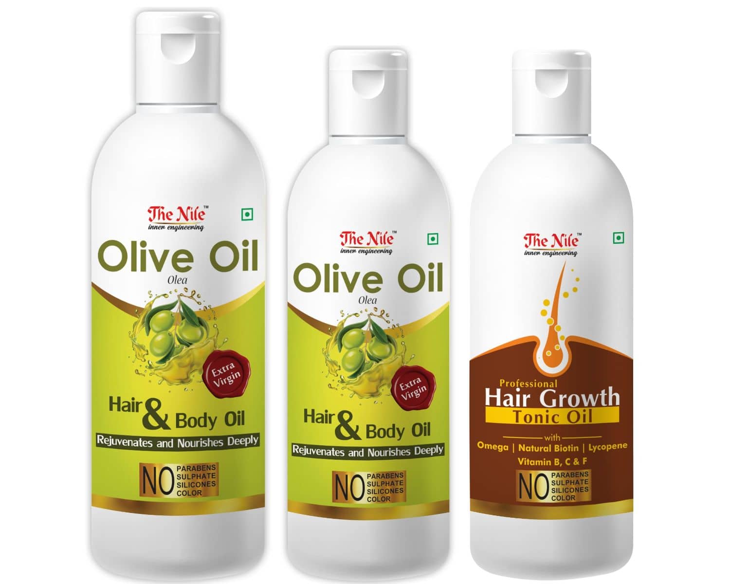 The Nile Olive Oil 150 ML +  Olive Oil 100 ML +  Hair Tonic 100 Ml 350 mL Pack of 3