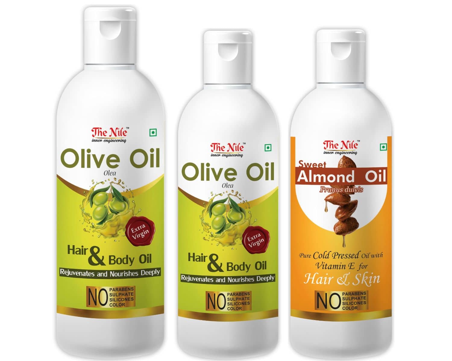 The Nile Olive Oil 150 ML +  Olive Oil 100 ML +  Almond Oil 100 Ml 350 mL Pack of 3
