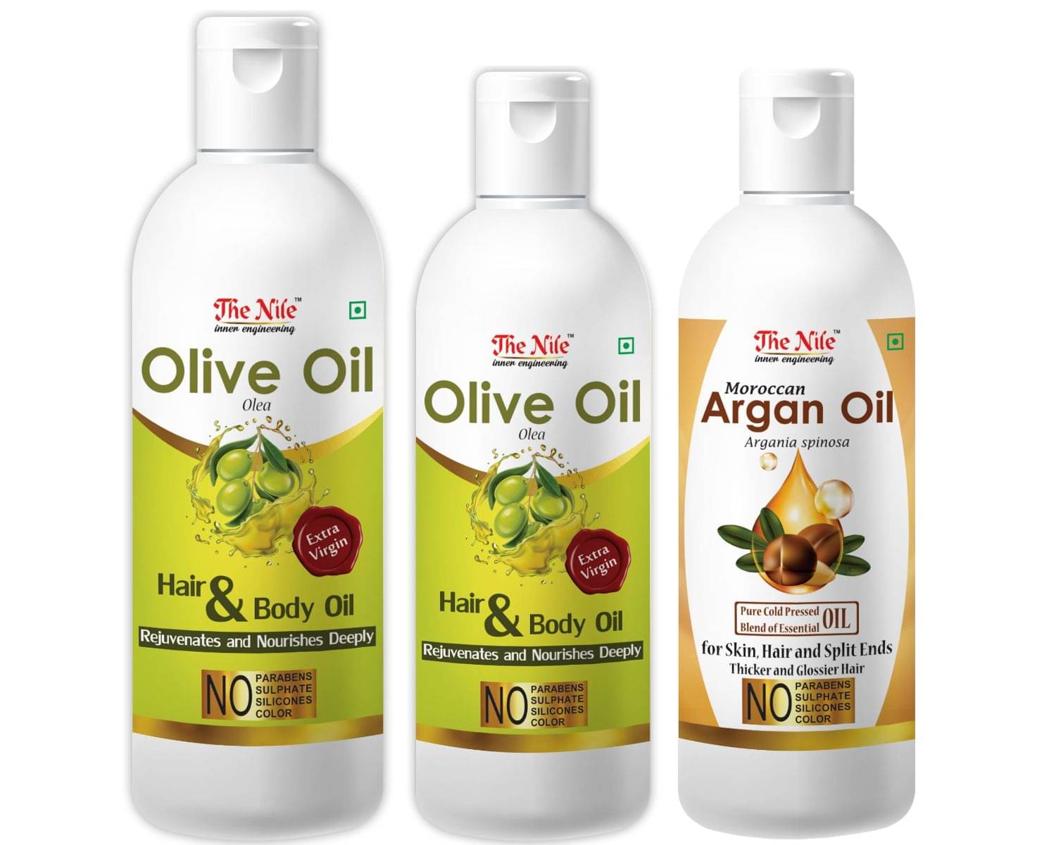     			The Nile Olive Oil 150 ML +  Olive Oil 100 ML +  Argan Oil 100 ML 350 mL Pack of 3