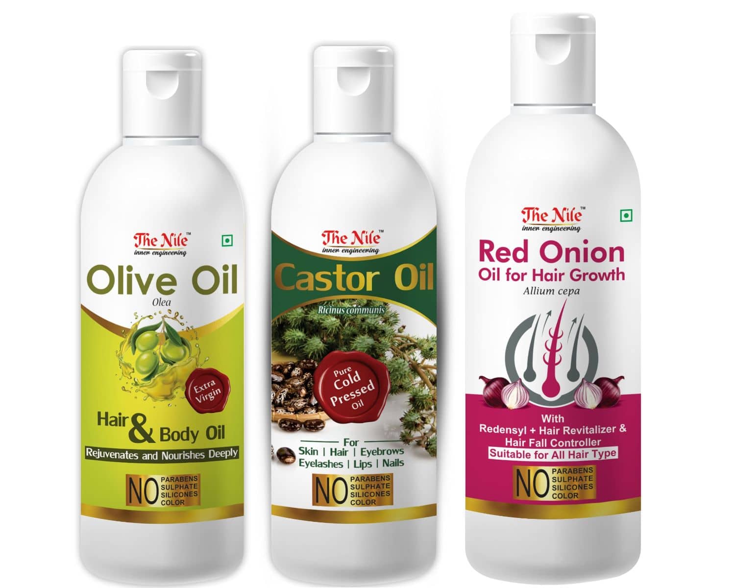 The Nile Onion Oil 150 ML +  Castor Oil 100 ML +  Olive Oil 100 ML 350 mL Pack of 3