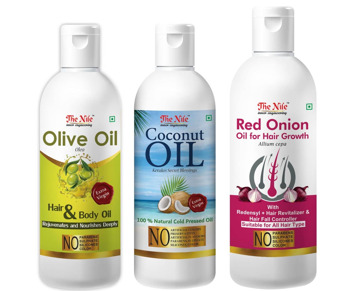 The Nile Onion Oil 150 ML +  Coconut Oil 100 ML+ Olive Oil 100 ML 350 mL Pack of 3