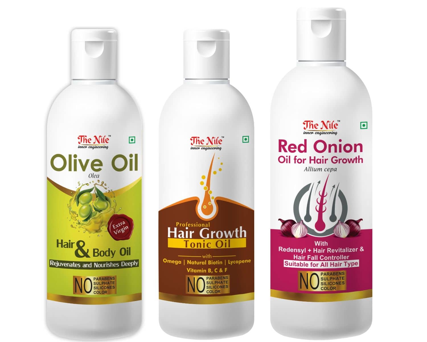 The Nile Onion Oil 150 ML +  Hair Tonic 100 ML +  Olive Oil 100 ML 350 mL Pack of 3