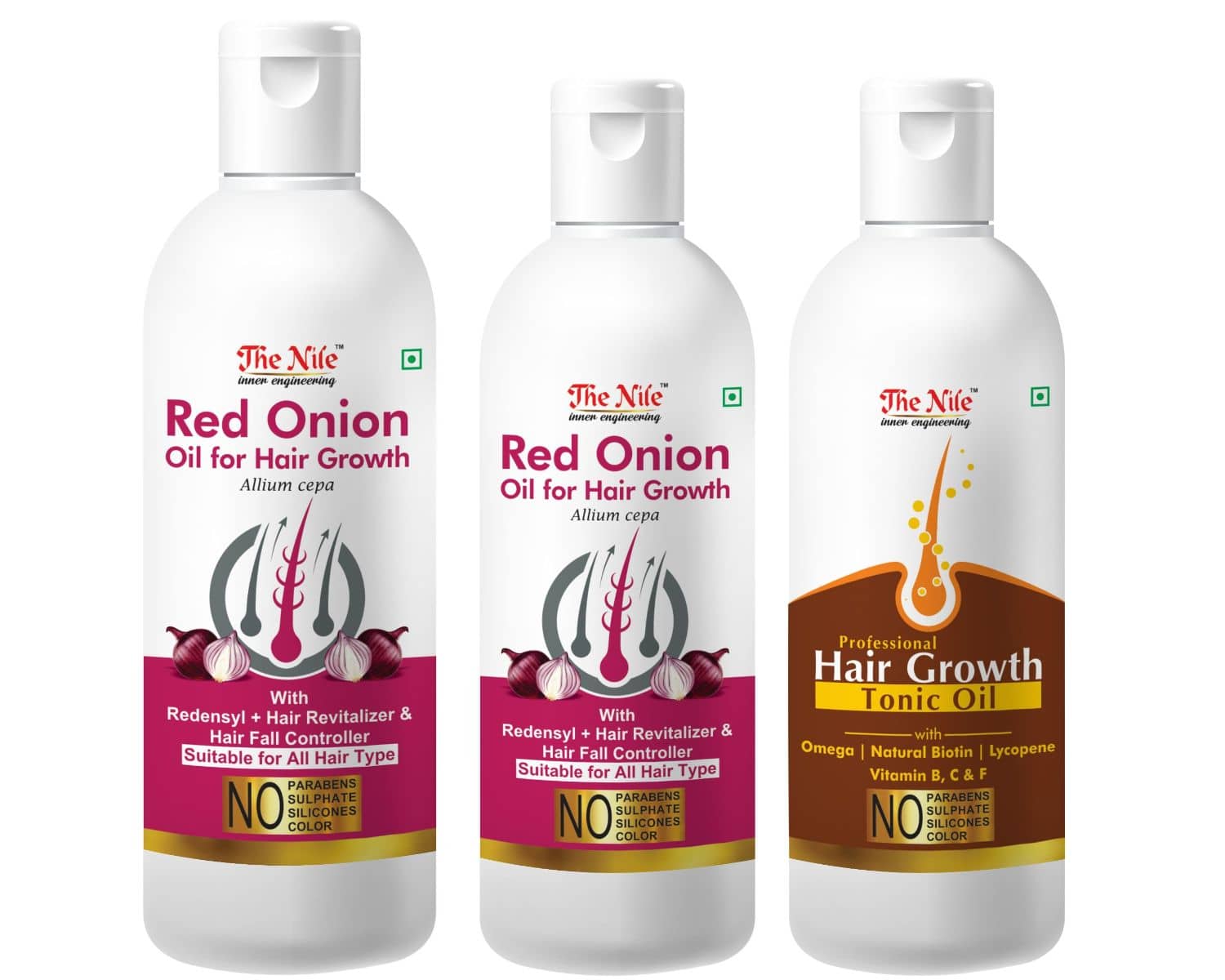 The Nile Red Onion Oil 150 ML + Onion 100 ML + Hair Tonic 100 Ml 350 mL Pack of 3
