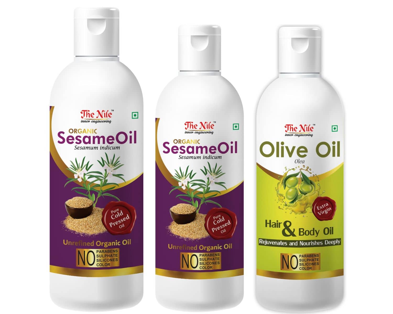The Nile Sesame Oil 150 ML +  Sesame Oil 100 ML + Olive Oil 100 ML 350 mL Pack of 3