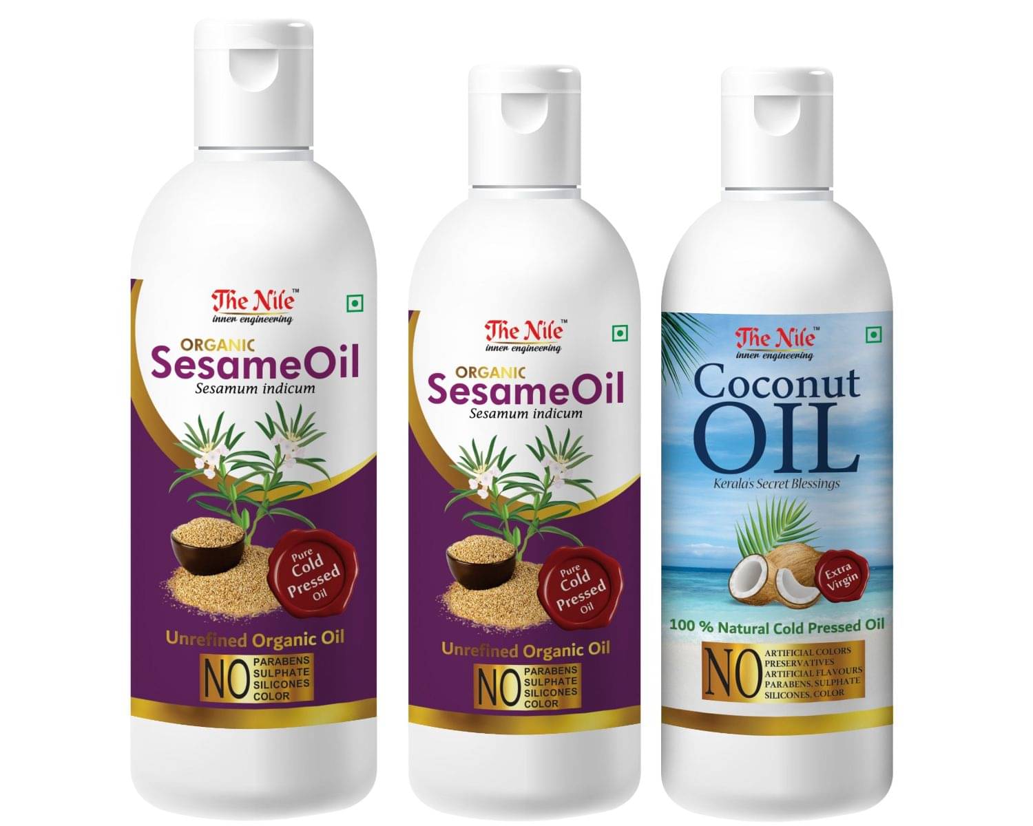 The Nile Sesame Oil 150 ML + Sesame Oil 100 ML + Coconut Oil 100 Ml 350 mL Pack of 3 The Nile Sesame Oil 150 ML + Sesame Oil 100 ML + Coconut Oil 100 Ml 350 mL Pack of 3