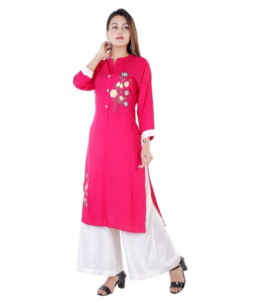 Greyshade Rayon Kurti With Palazzo - Stitched Suit     			Greyshade Rayon Kurti With Palazzo - Stitched Suit