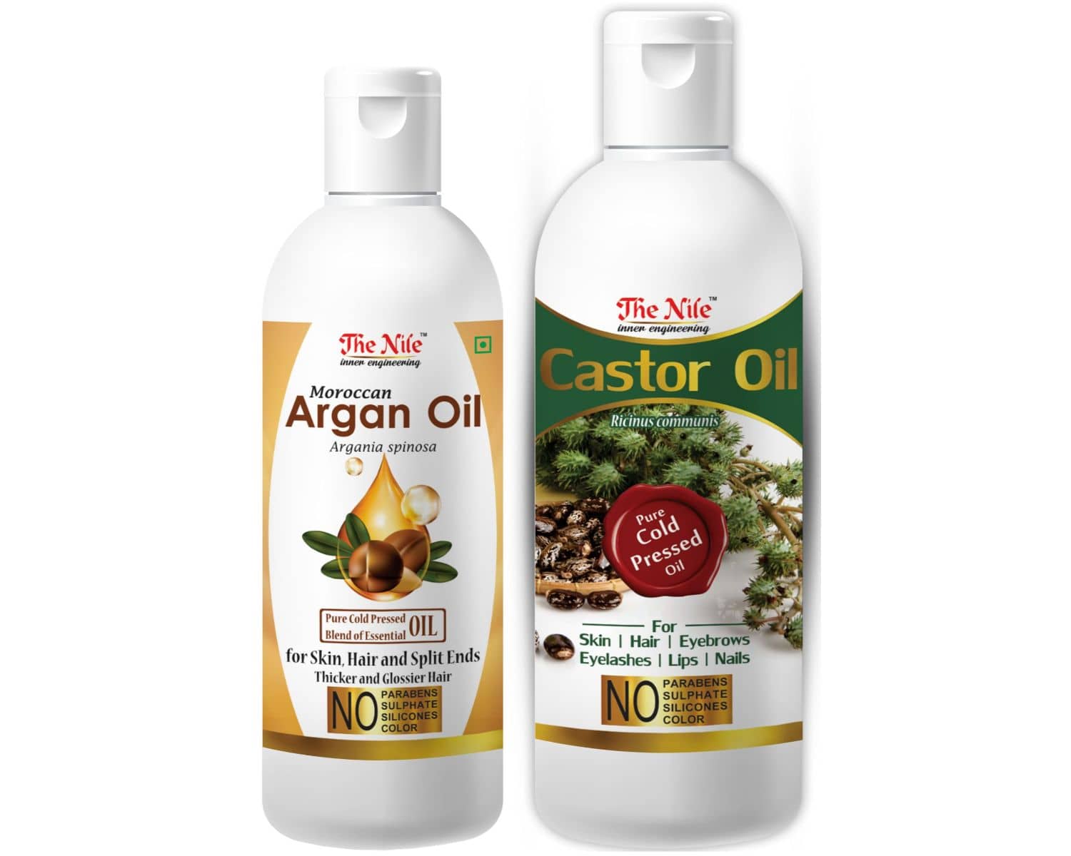 The Nile Argan Oil 100 ML + Castor Oil 200 ML Skin & Hair Care 300 mL Pack of 2