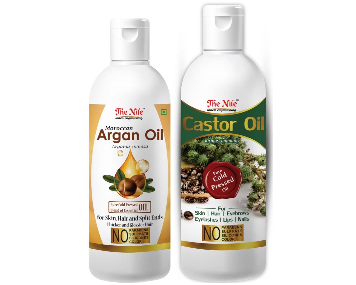 The Nile Argan Oil 150 ML + Castor Oil 200 ML Hair & Skin Care Oil 350 mL Pack of 2 The Nile Argan Oil 150 ML + Castor Oil 200 ML Hair & Skin Care Oil 350 mL Pack of 2