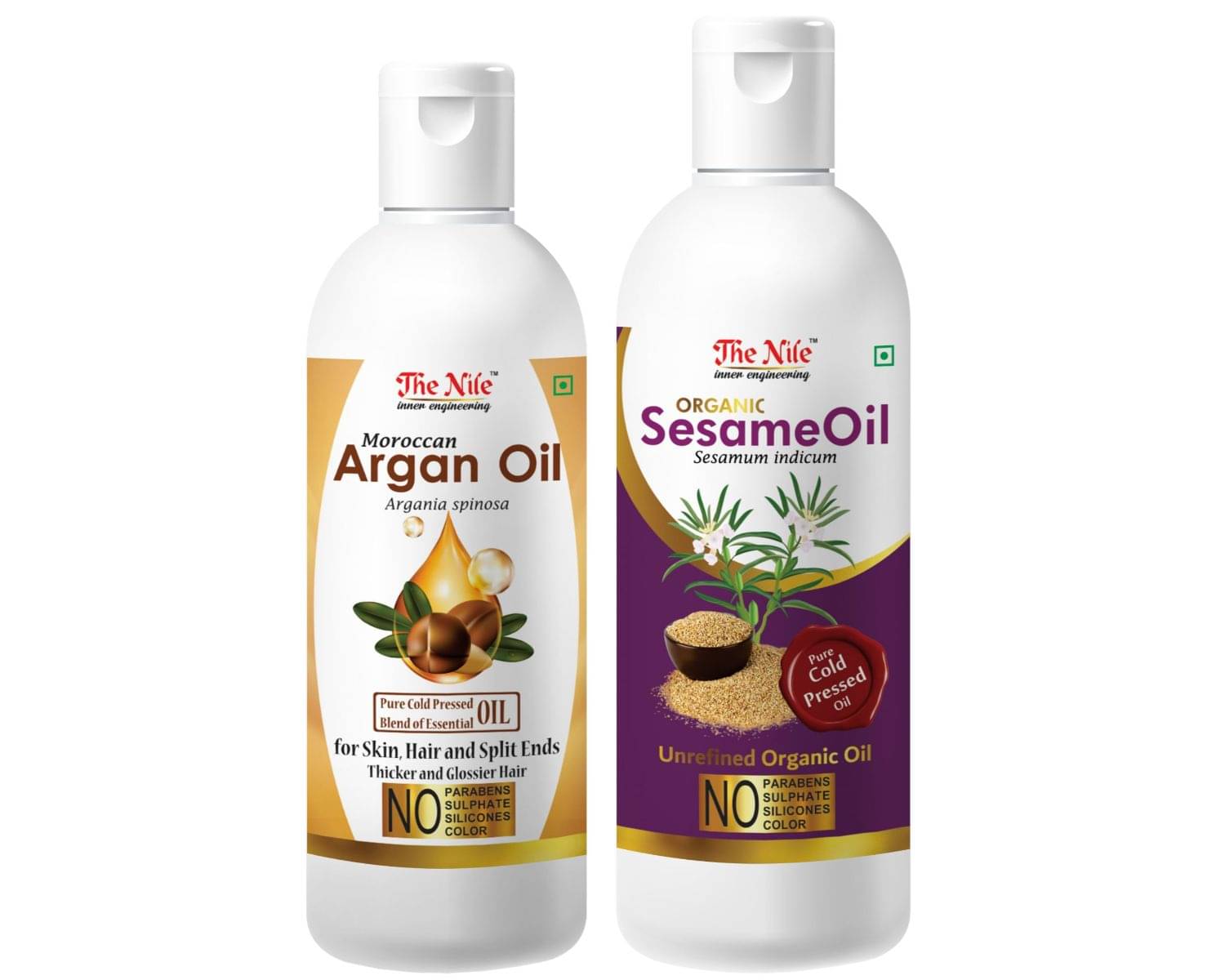 The Nile Argan Oil 150 ML + Sesame Oil 200 ML Hair & Skin Care Oil 350 mL Pack of 2 The Nile Argan Oil 150 ML + Sesame Oil 200 ML Hair & Skin Care Oil 350 mL Pack of 2