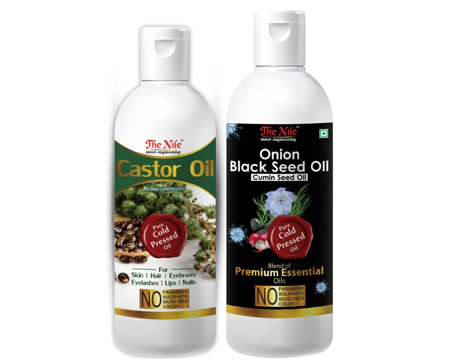 The Nile Castor Oil 100 ML +  Onion BlackSeed  Oil 200 ML  Hair Oils 300 mL Pack of 2